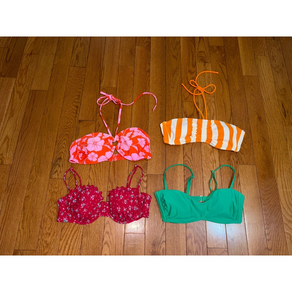 Wild Fable Shade & Shore Bikini Top Bundle Lot of 4 Large Floral Striped Green